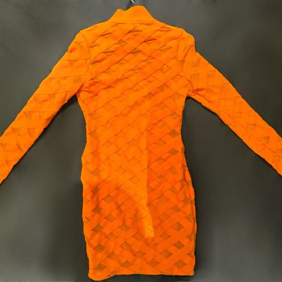 FASHION NOVA Orange Long Sleeve Bandage Mini Dress - Picture 7 of 8